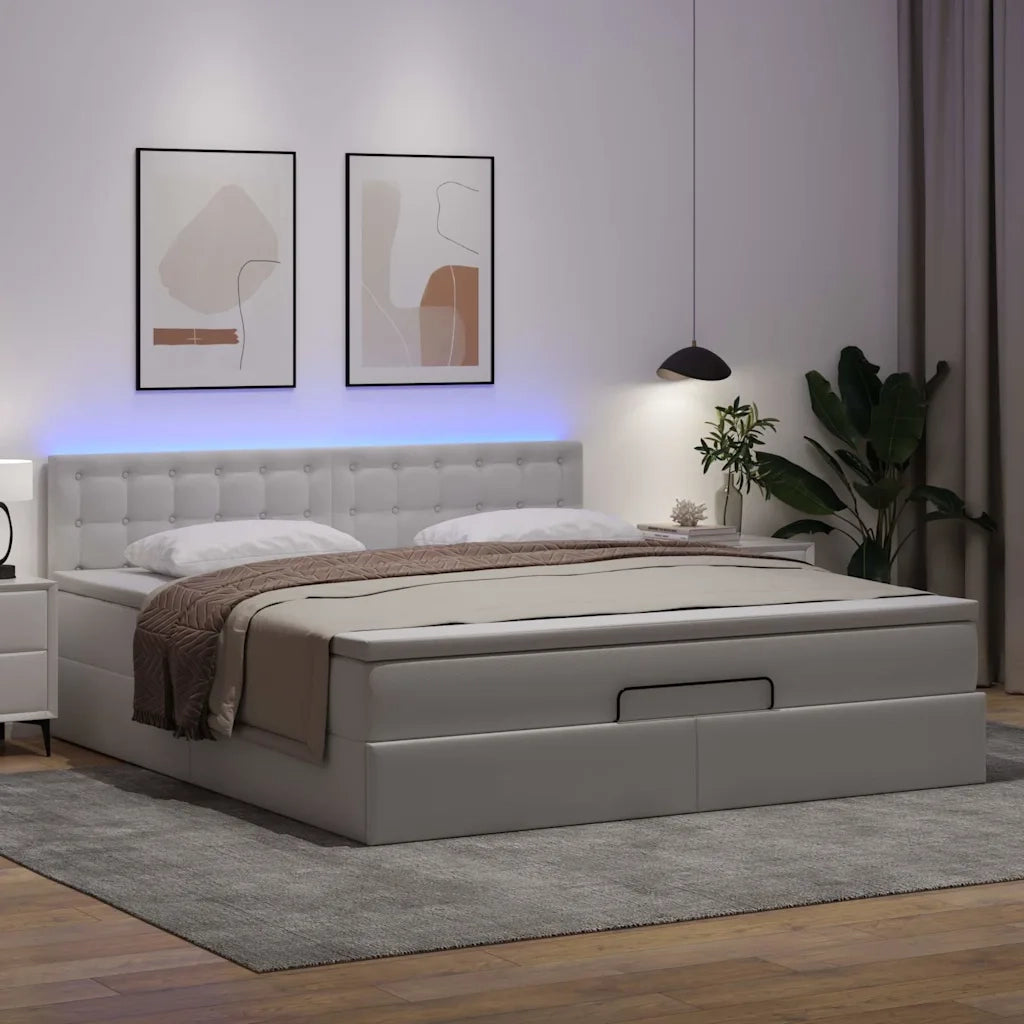 Pouf Letto con Materassi e LED Bianco Puro 160x200cm Similpelle 3312163
