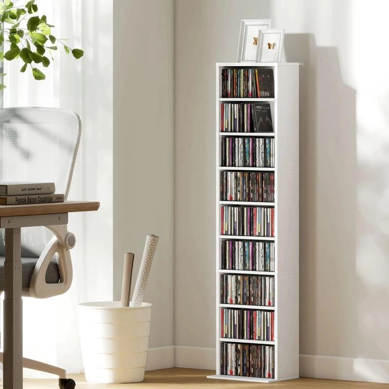 SCAFFALE PORTA CD CON 6 RIPIANI REGOLABILI, CAPACITÀ DI 260 CD/120 DVD, 33X24X140 CM, BIANCO