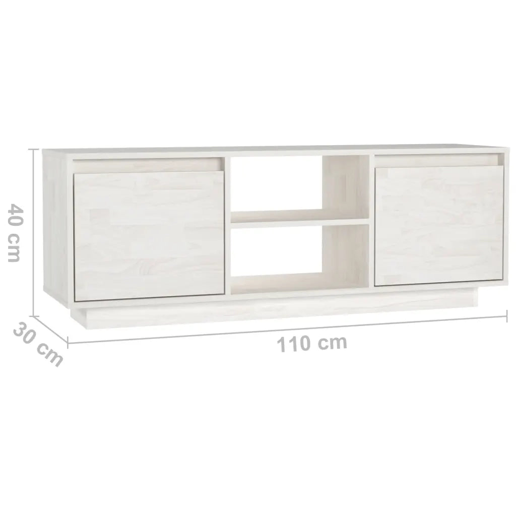 Mobile Porta TV Bianco 110x30x40 cm in Legno Massello di Pino 809901