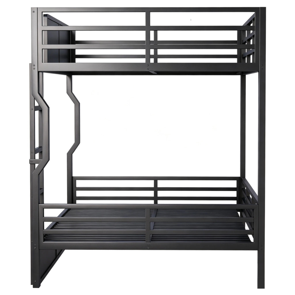Letto a castello 140x200 cm con LED; scala rettilinea; metallo e MDF; nero
