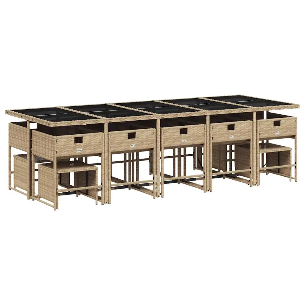 Set da Pranzo da Giardino 15 pz con Cuscini Beige in Polyrattan