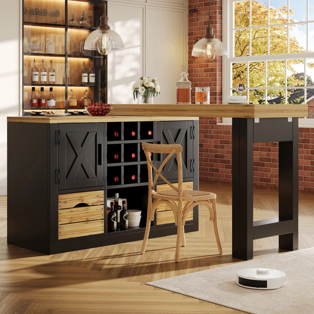 Tavolo estensibile con credenza; piano girevole a 360°; contenitore; per cucina e soggiorno; nero; 120 × 40 × 72 cm