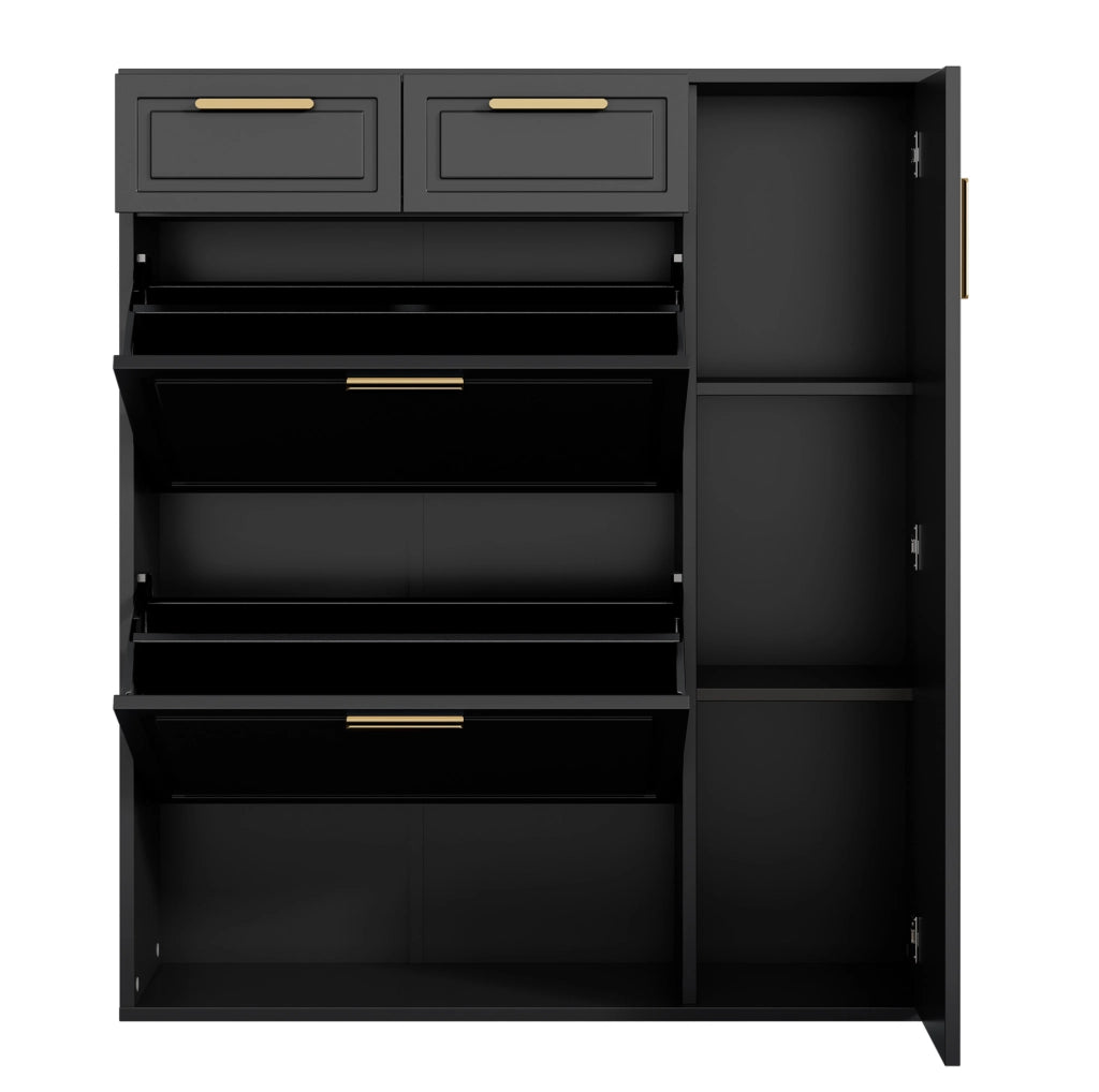 Scarpiera ULEVR 95x24x107 cm con 2 cassetti, ripiani regolabili e vani aperti, nera