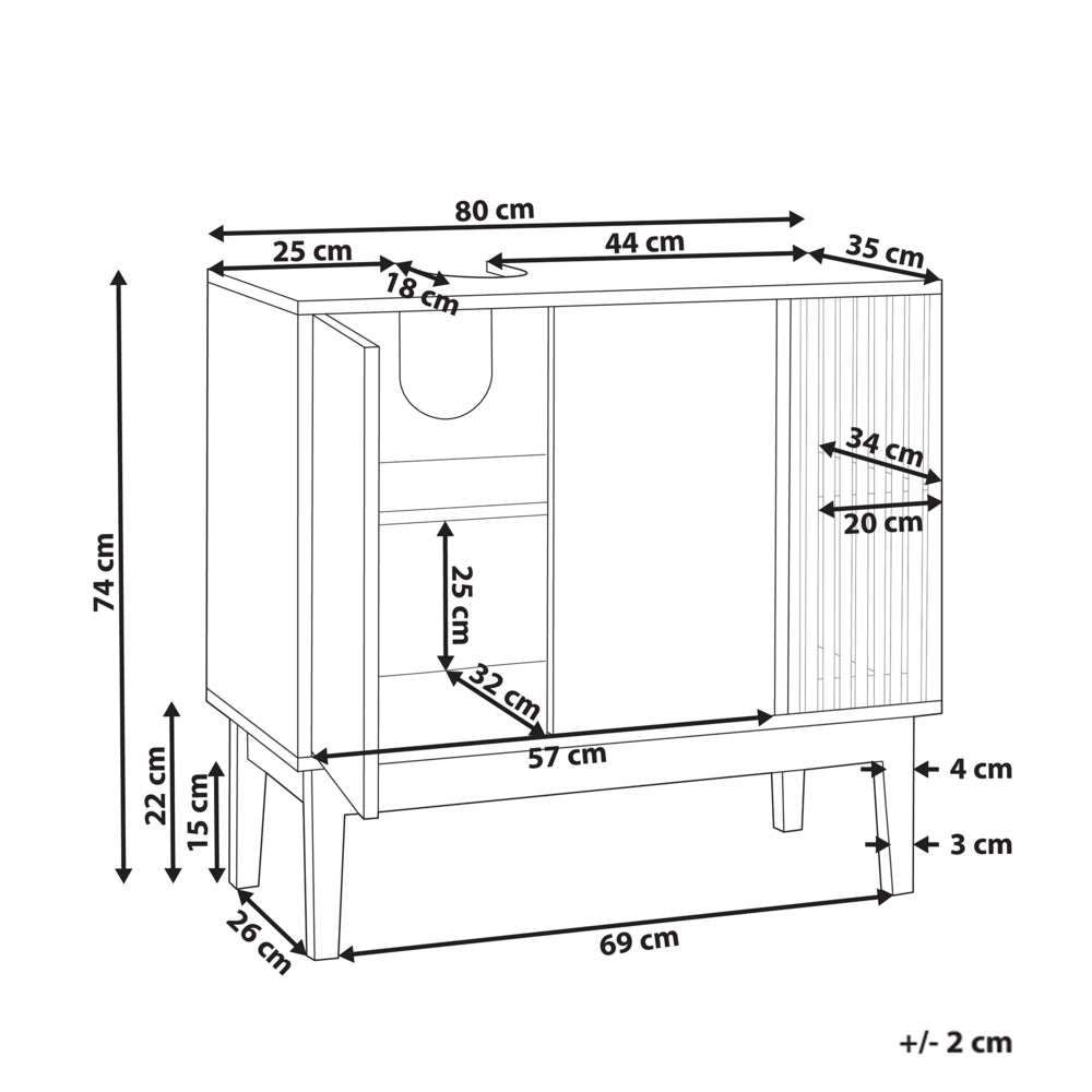 Mobile lavabo Bamboo MDF con gambe in legno di pino scaffali e spazio di archiviazione, arredamento per bagno bianco e legno chiaro