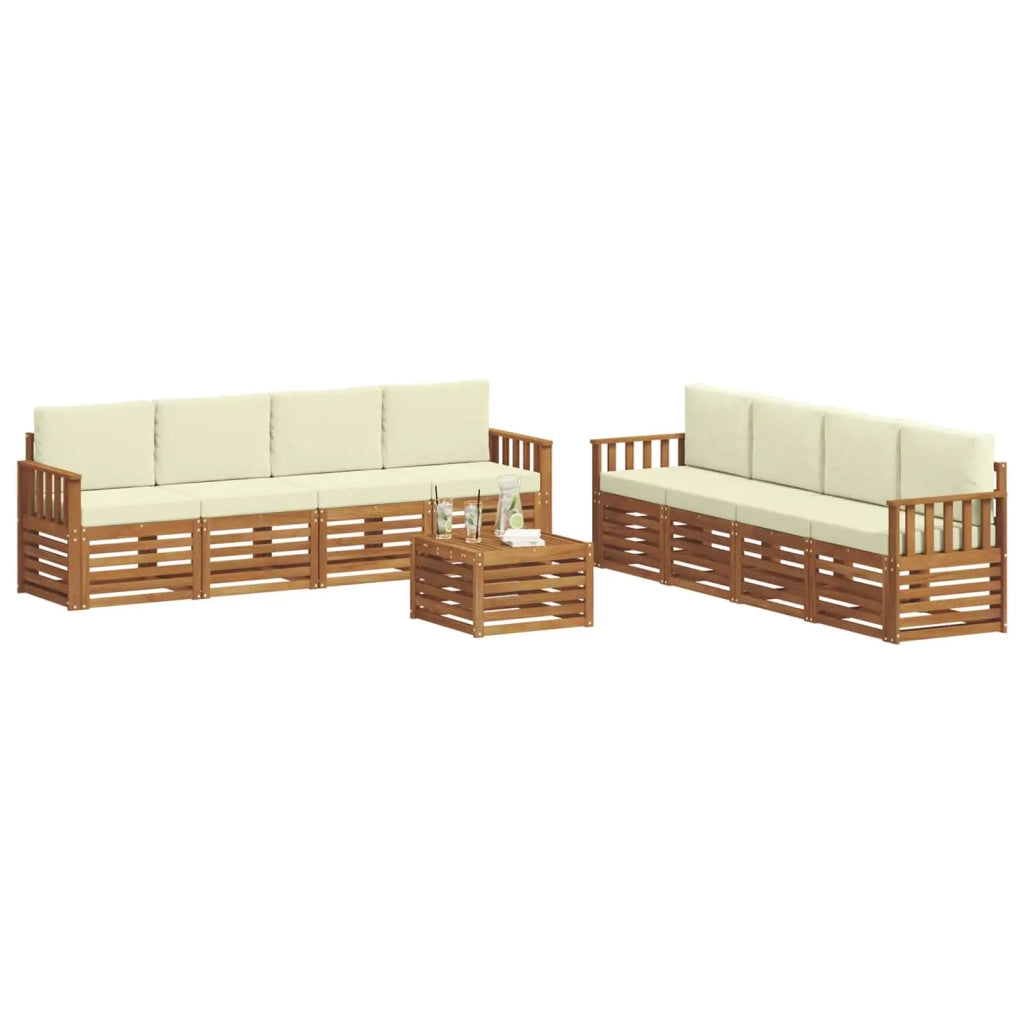 Set divani 9 pcs Naturale e Crema Legno di Acacia Massello 3374560