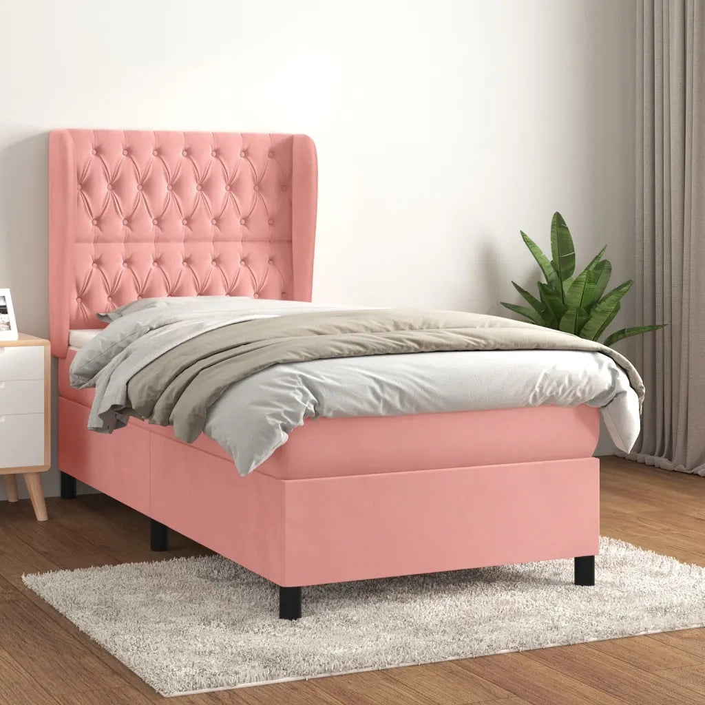 Letto singolo | Letto per adulti | Giroletto a Molle con Materasso Rosa 80x200 cm in Velluto