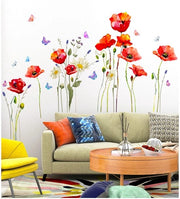 Decorazione per parete con fiori di giardino, sticker per parete con fiori, piante e farfalle, decorazione per parete per soggiorno, camera da letto, retro del divano.