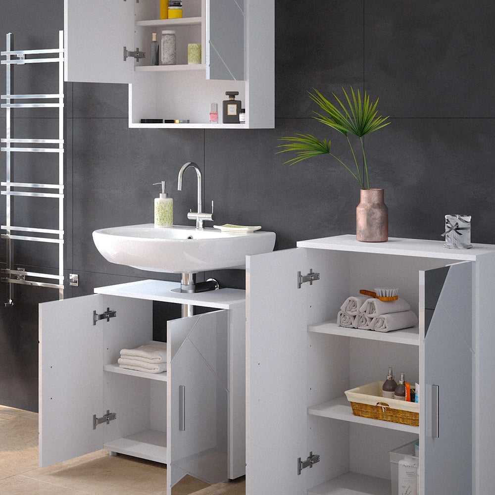 Vicco Set mobili bagno Bianco lucido con inserti 3 pezzi, con base 60 cm
