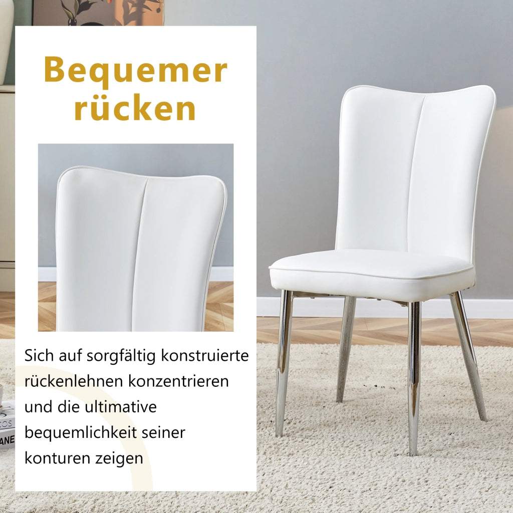 Sedie da pranzo set da 2 con schienale ergonomico imbottitura in schiuma piedini regolabili in pu bianco argento