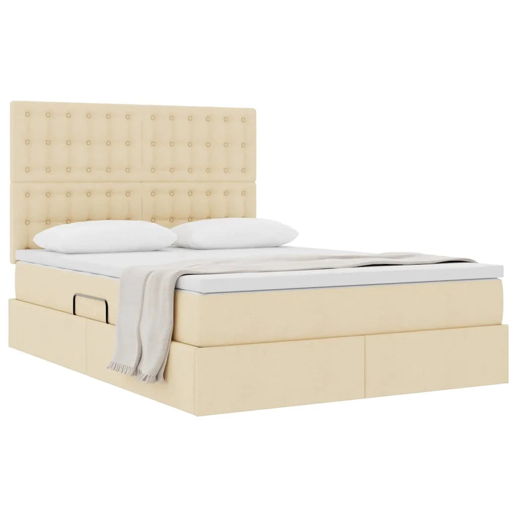 Letto con contenitore e materasso Crema 140 x 200 cm Poliestere