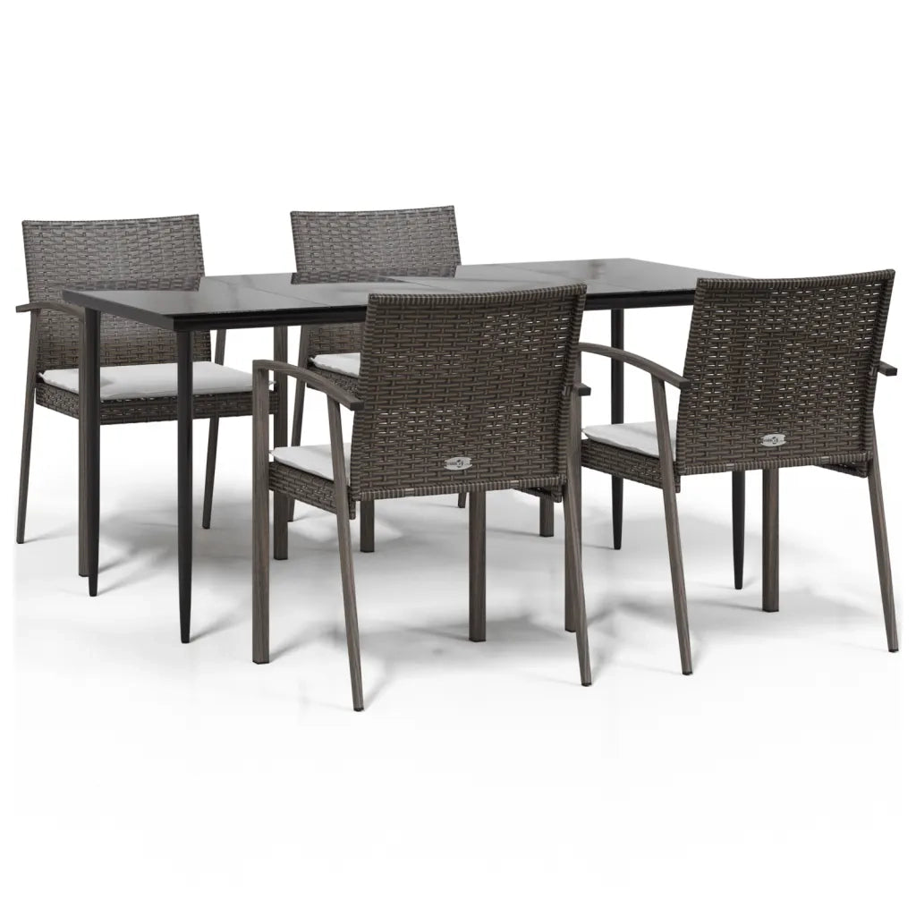 Set Pranzo da Giardino 5pz con Cuscini in Polyrattan e Acciaio