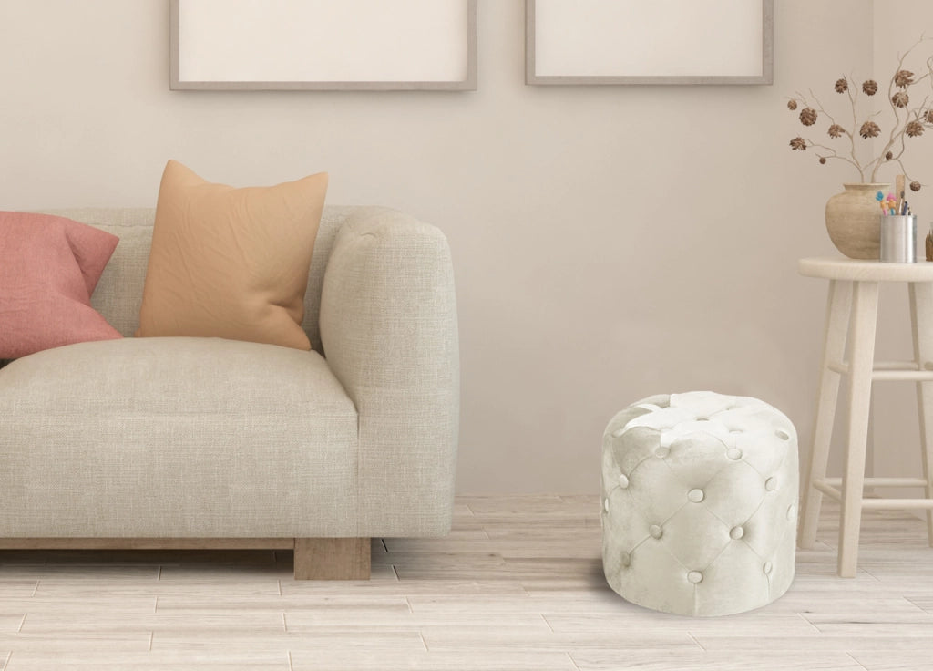 Pouf Salotto/Camera Con Bottoni Imbottito Modello Velvet Parigi In Tinta Unita - Pouf - Beige