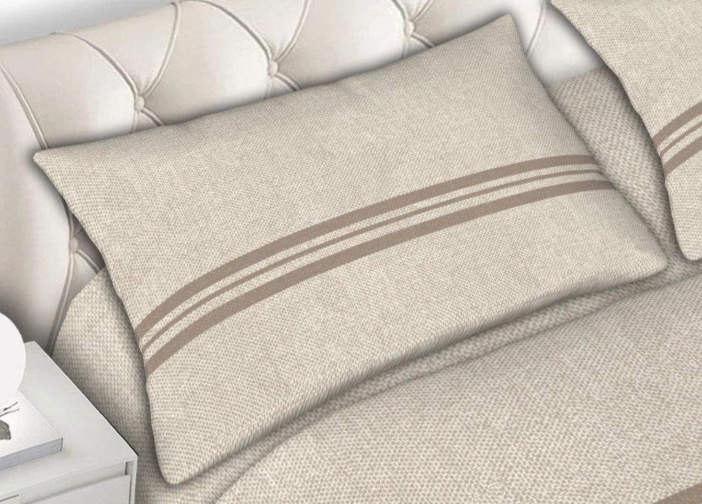 Completo Lenzuola In Morbida Flanella Made Italy Disegno Easy C.N - 2 Piazze - Beige