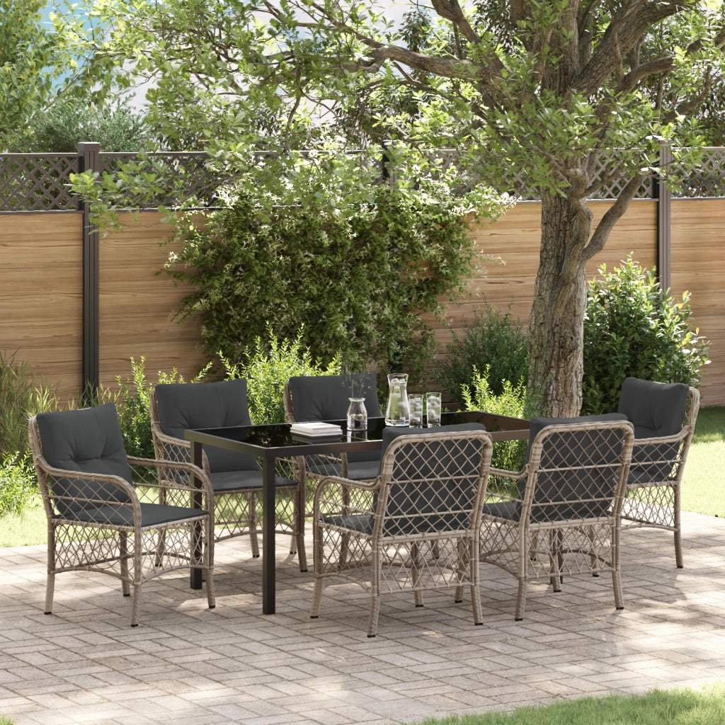 Set da Pranzo da Giardino da 7 Pezzi con Cuscini Grigio Chiaro Polyrattan
