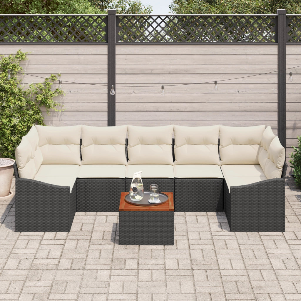 Set di Divano da Giardino da 8 Pezzi con Cuscini Rattan Nero Acacia
