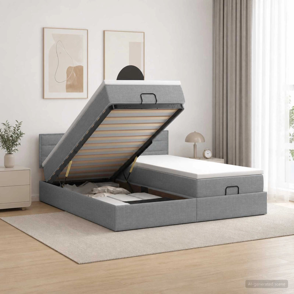 Letto Ottomano con Materasso e LED Grigio Chiaro 160 x 200 cm 3457245