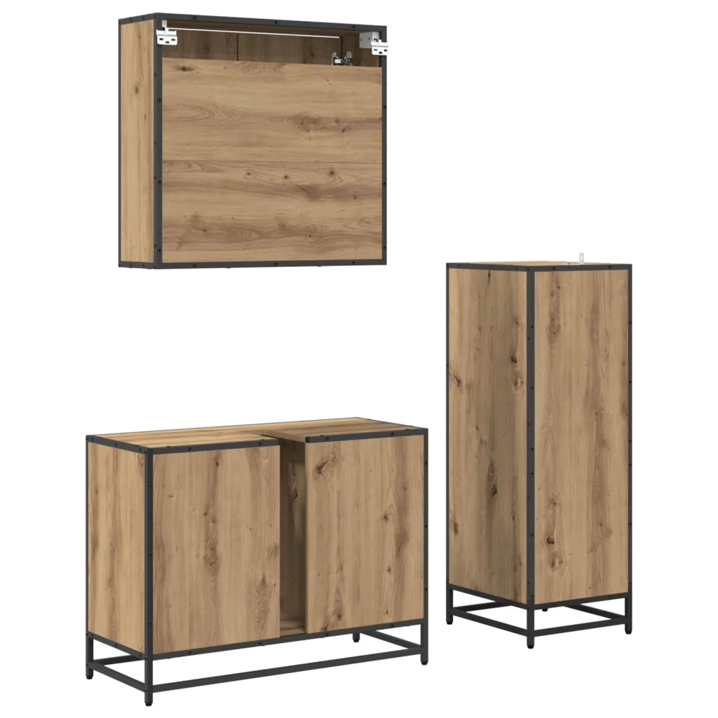 Set di mobili per il bagno con porta 3 pcs Rovere artigianale 3402379