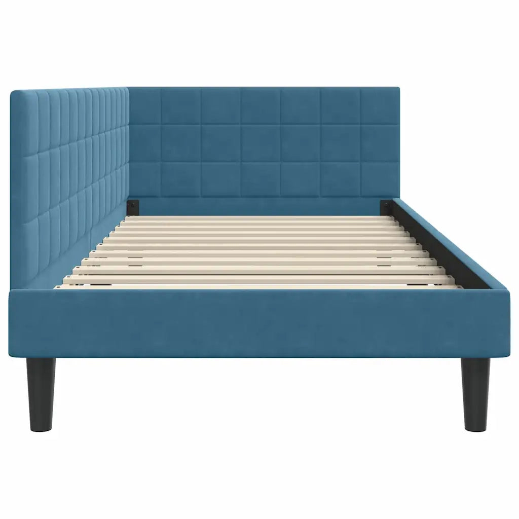 Cornice del letto ad angolo Blu 90 cm x 200 cm Velluto