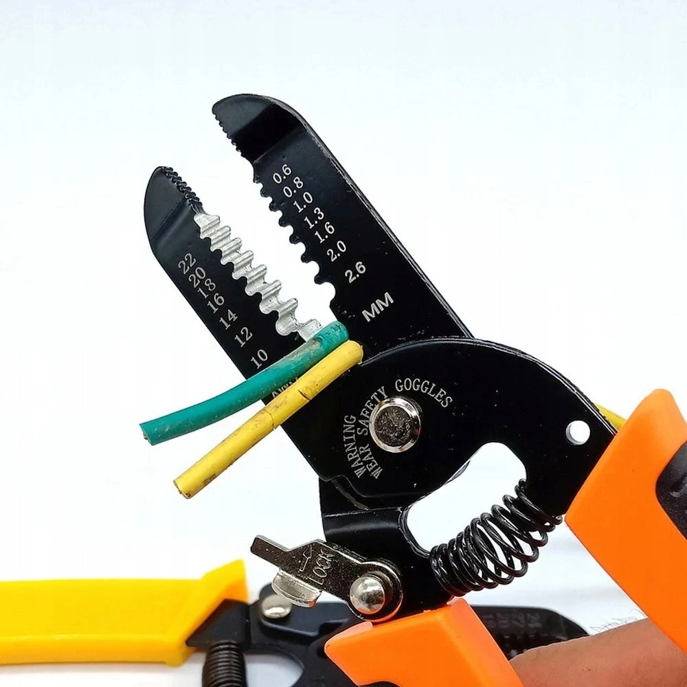 Utensile Multifunzionale 3 in 1 – Spelafili, Pinze e Tronchesi | Acciaio HRC50 ±3 | 7 Fori per Fili 0,6–2,6mm