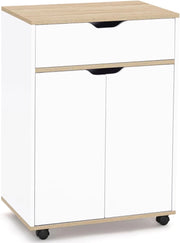 Credenza COSY con cassetto in legno bianco e ripiani in faggio L.60 CM