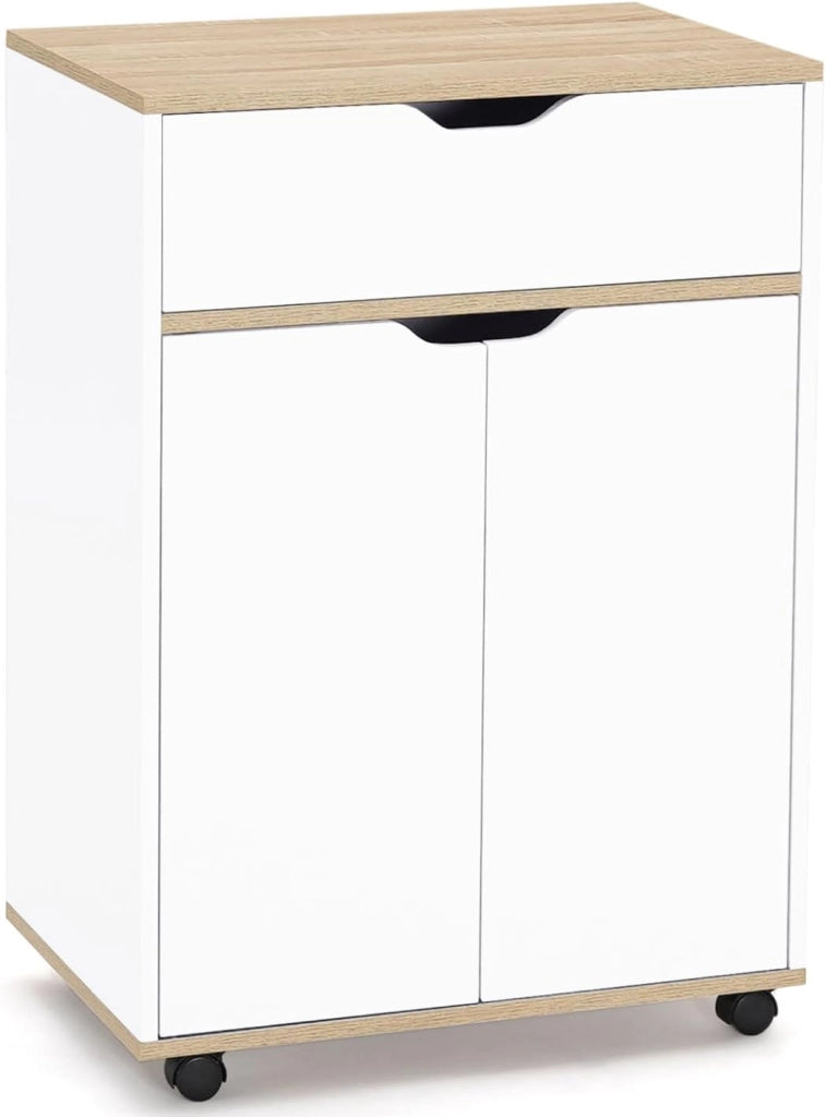 Credenza COSY con cassetto in legno bianco e ripiani in faggio L.60 CM