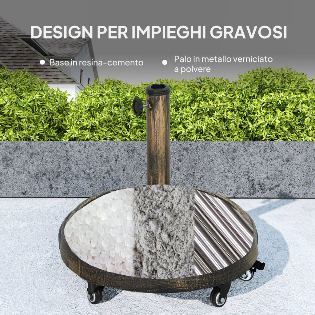 Base per Ombrellone Rotonda in Resina da 21 kg con Ruote e Freni, Bronzo