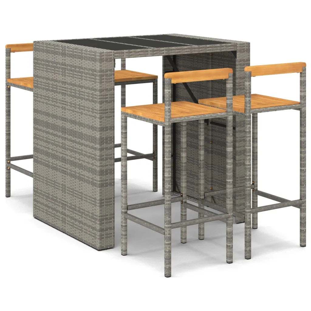 Set Bar Giardino 5pz Grigio Polyrattan e Legno Massello Acaciacod mxl 100674