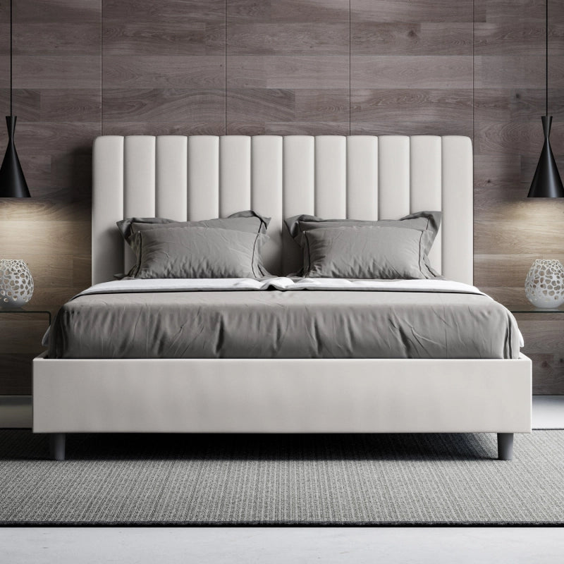 Letto imbottito Matrimoniale 160x190 cm Agueda - Bianco,Similpelle,Contenitore