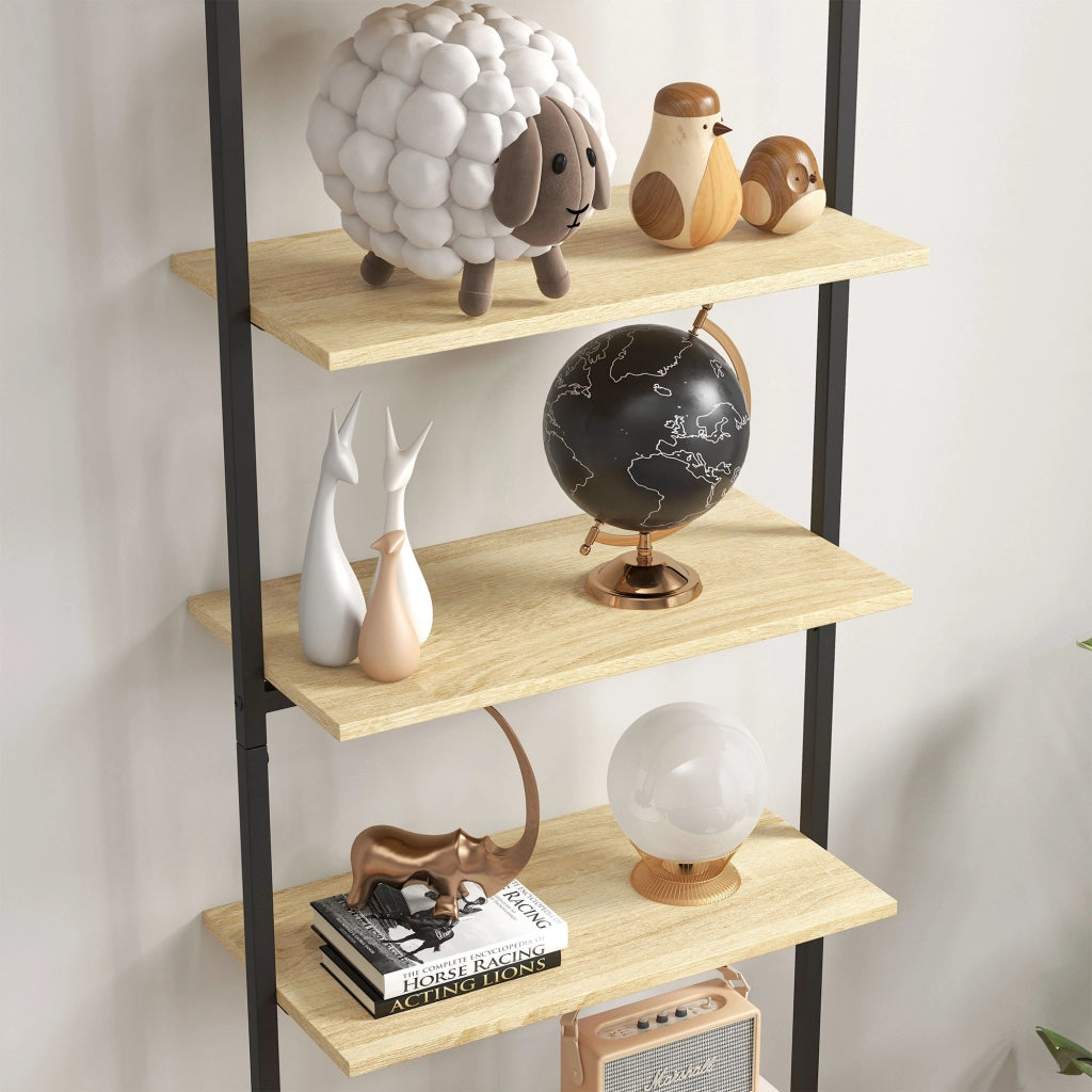Libreria a muro scala 6 ripiani stile industriale ¨C zephmum ¨C nero acciaio legno naturale 60x30x206 cm