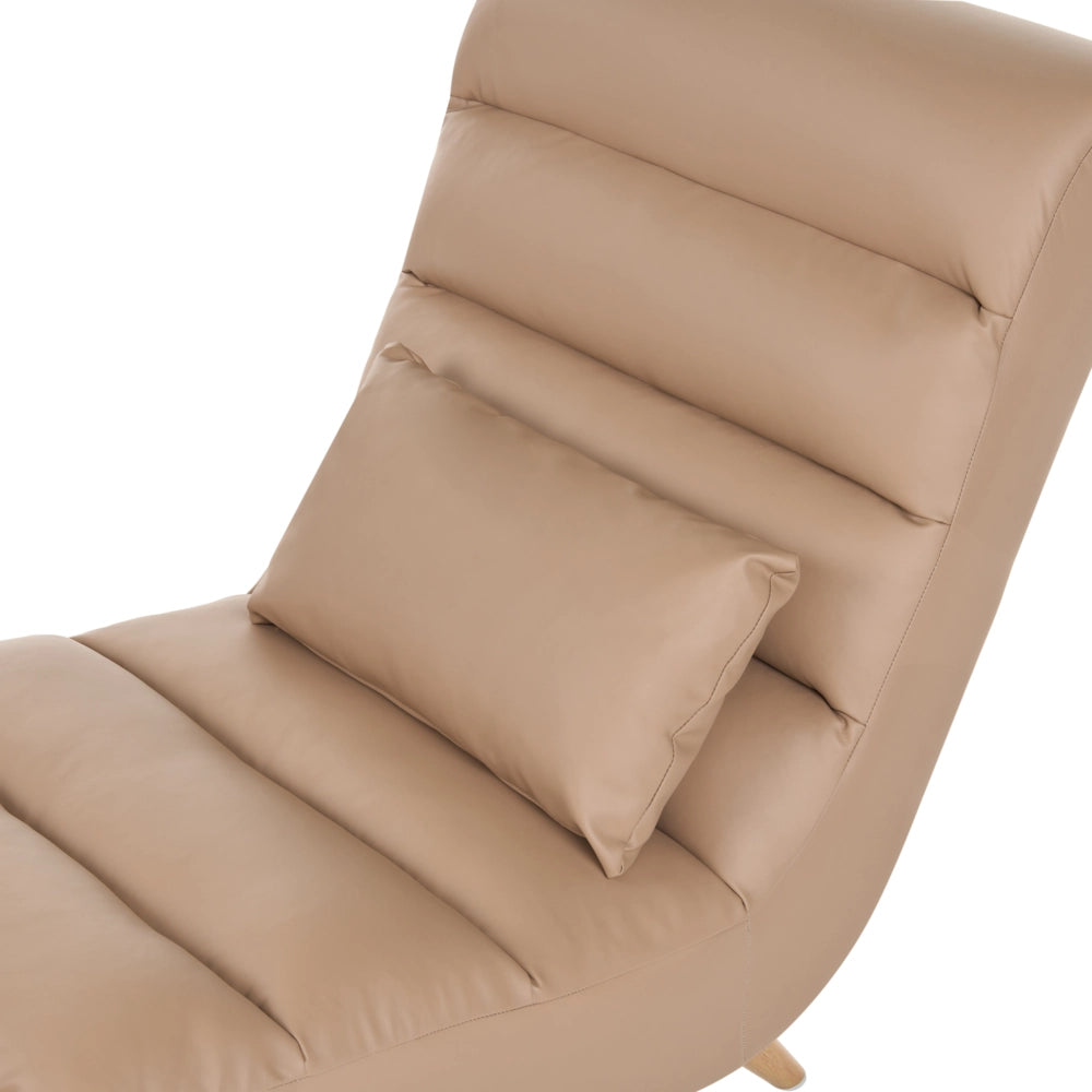 Chaise longue in pelle sintetica marrone chiaro per soggiorno, per il relax, con gambe effetto legno, stile scandinavo moderno