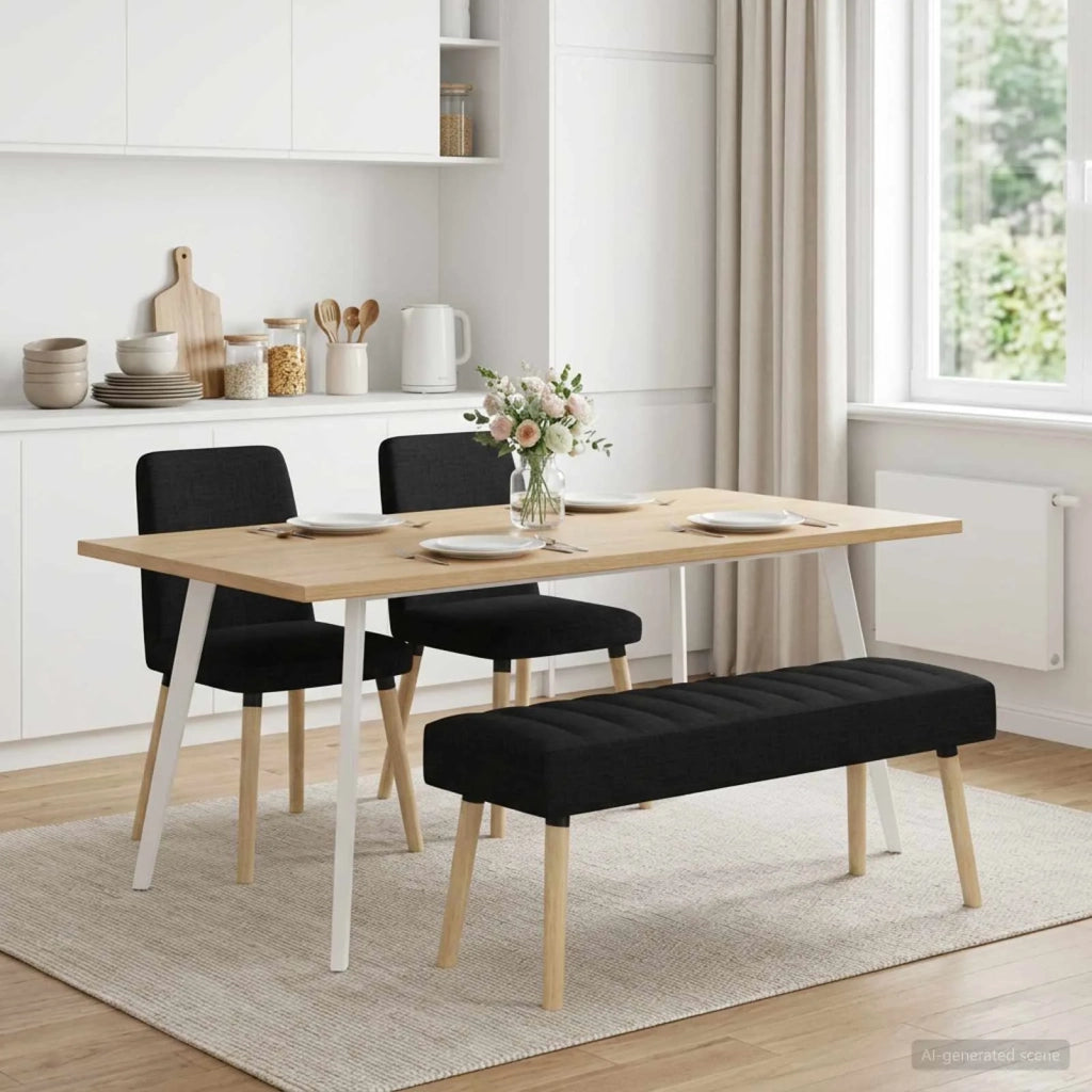 Panchina trapuntata a canale Nero 110 x 40 x 46 cm Tessuto 42038489