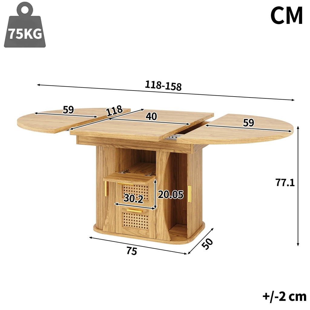 Tavolo da pranzo allungabile con contenitore; 1 cassetto e stile legno; in mdf; naturale