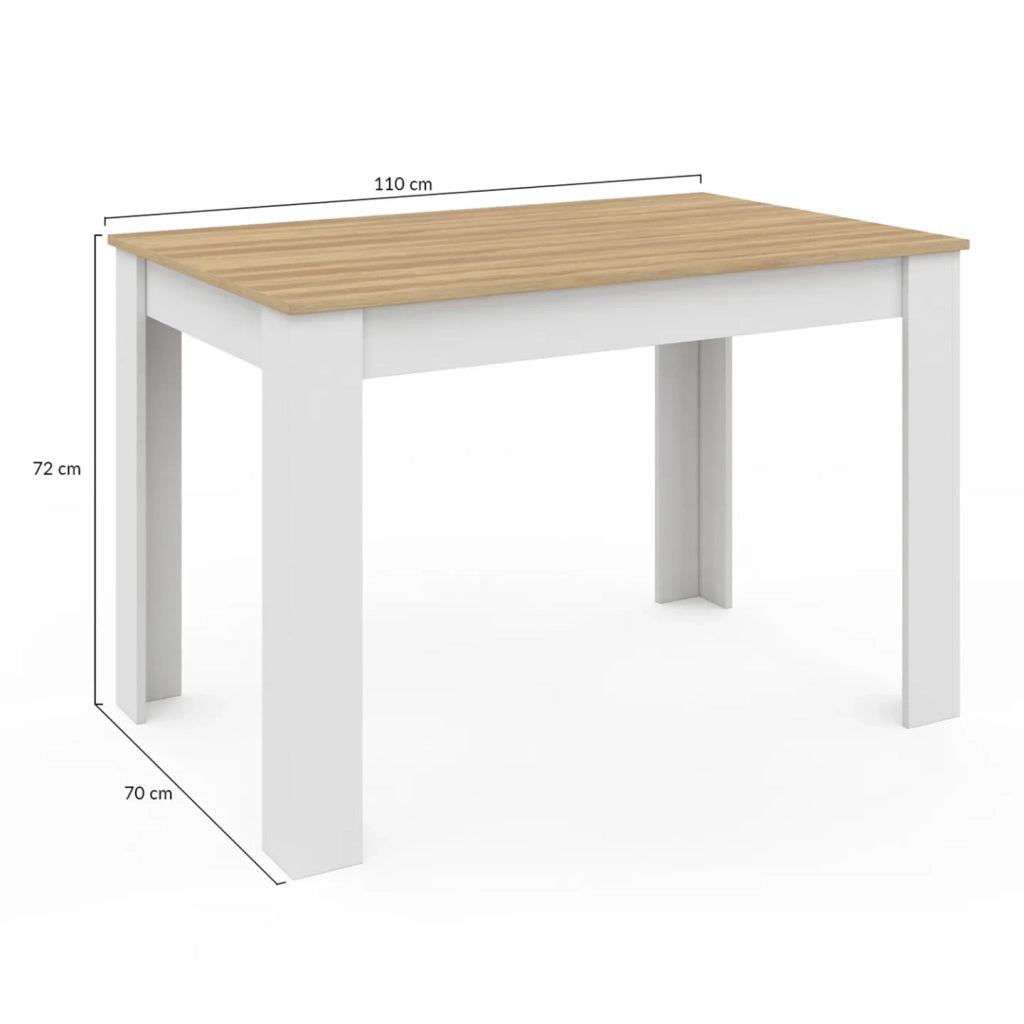 IDMarket - Tavolo da pranzo rettangolare ROZY 4 persone piano faggio bianco 110 cm