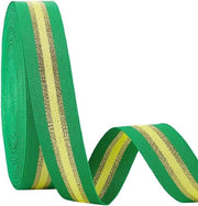 Lint a strisce 25 metri - verde oro giallo - grosgrain tessuto a strisce doppia faccia - rullo di nastri in poliestere - confezione regalo per Natale - decorazione per la casa - accessori per la sartoria - 25 mm.