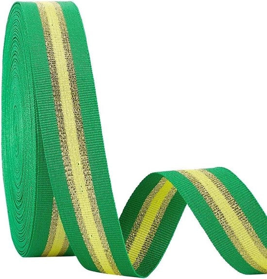 Lint a strisce 25 metri - verde oro giallo - grosgrain tessuto a strisce doppia faccia - rullo di nastri in poliestere - confezione regalo per Natale - decorazione per la casa - accessori per la sartoria - 25 mm.