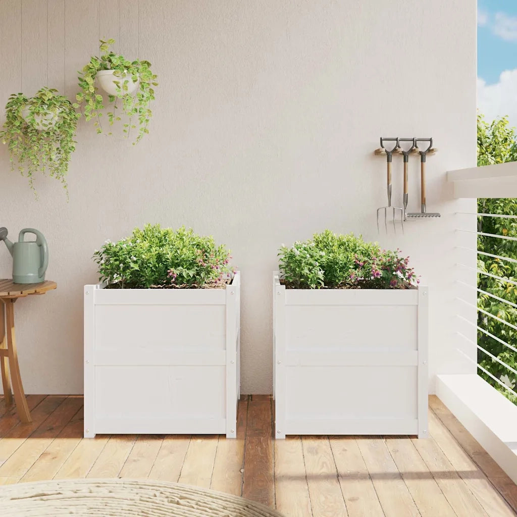 Fioriere da Giardino 2 pz Bianche in Legno Massello di Pino
