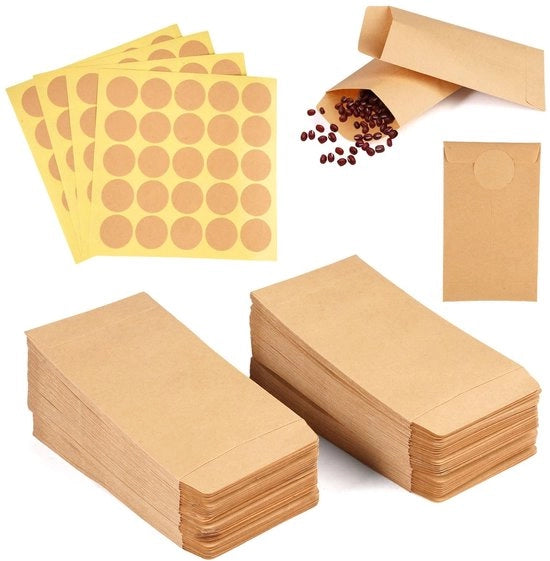 200 Stuks Piccoli Sacchetti di Seme, 6X 10cm Mini-Sacchetti di Carta, con 200 Etichette, Mini-Sacchetti di Carta, Sacchetti di Seme, per Regali di Natale, Caramelle, Carte Natalizie, Monete