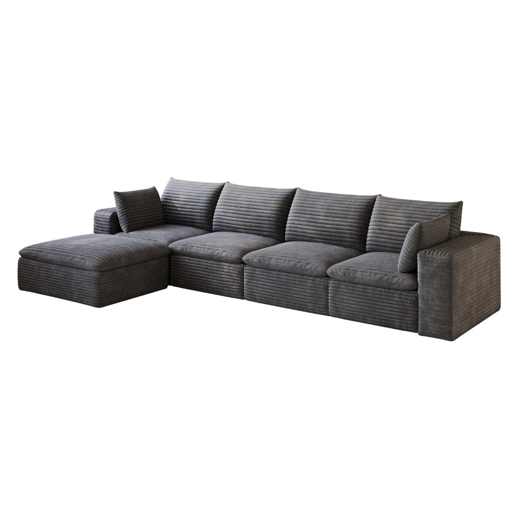 Divano 3 Posti in Velluto a Coste ¨C MINIMAL ¨C Grigio Scuro, 340cm, Imbottito, Cuscini