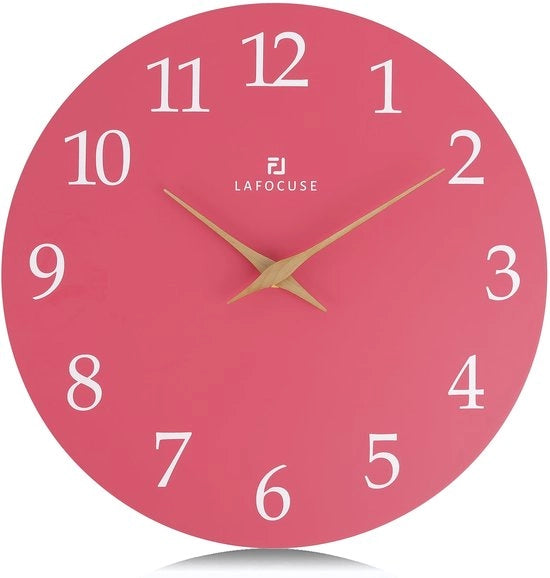 Orologio da Parete in MDF 30cm a Batterie, Moderno e Silenzioso, Facile da Leggere, senza Scatto, in Rosa, adatto per Soggiorno, Camera da Letto, Cucina e Ufficio