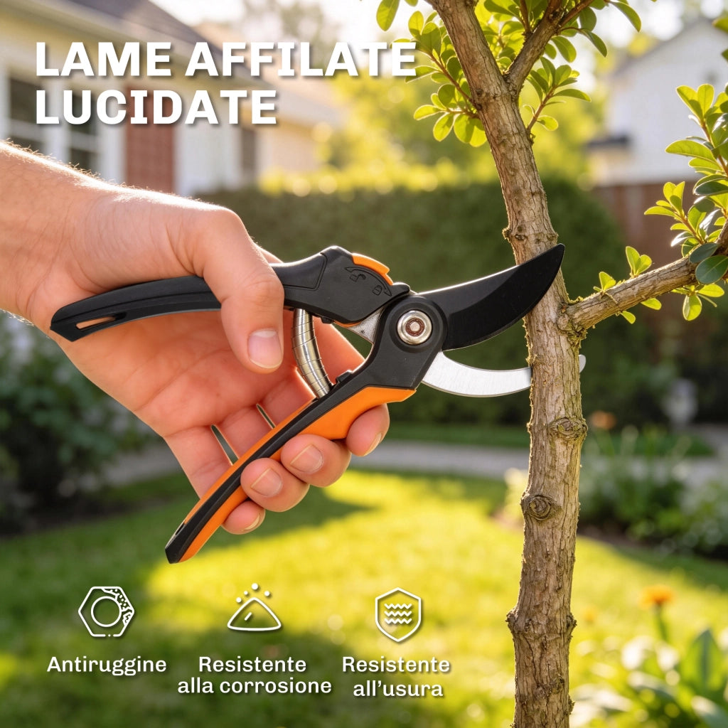 Set 2 Pezzi da Giardinaggio con Troncarami e Cesoie con Impugnatura Morbida e Blocco di Sicurezza in Acciaio Nero e