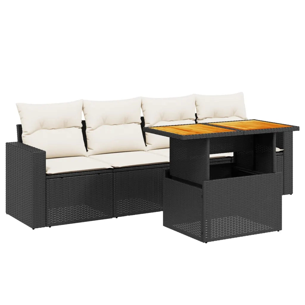 Set Divani da Giardino 5 pz con Cuscini in Polyrattan Nero