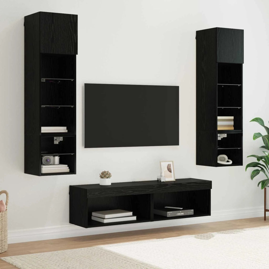 Unità TV da Parete 6 pcs Rovere Nero Legno multistrato 3402934