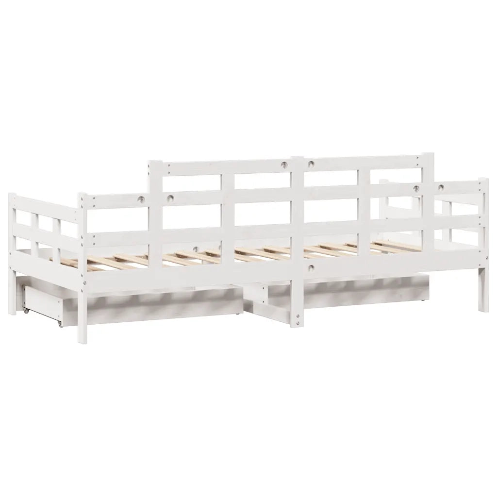 Dormeuse con Cassetti Bianco 90x190 cm Legno Massello di Pino