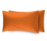 Coppia 2 Federe Cuscino Letto 100% Cotone Tinta Unita Sfoderabile Bottoni Laterali - Federe - Arancione