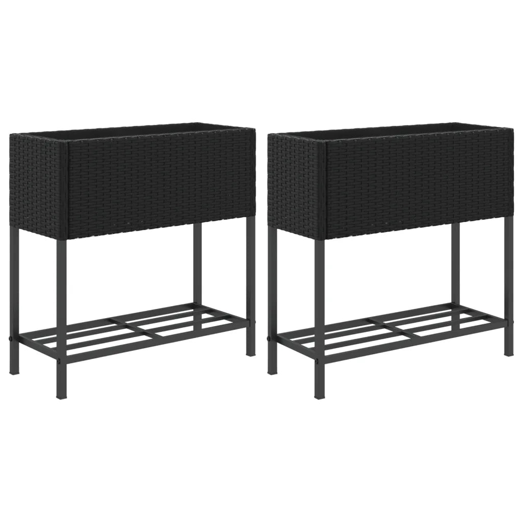 vidaXL Fioriere da Giardino con Ripiani 2pz Nere 70x28x70cm Polyrattan