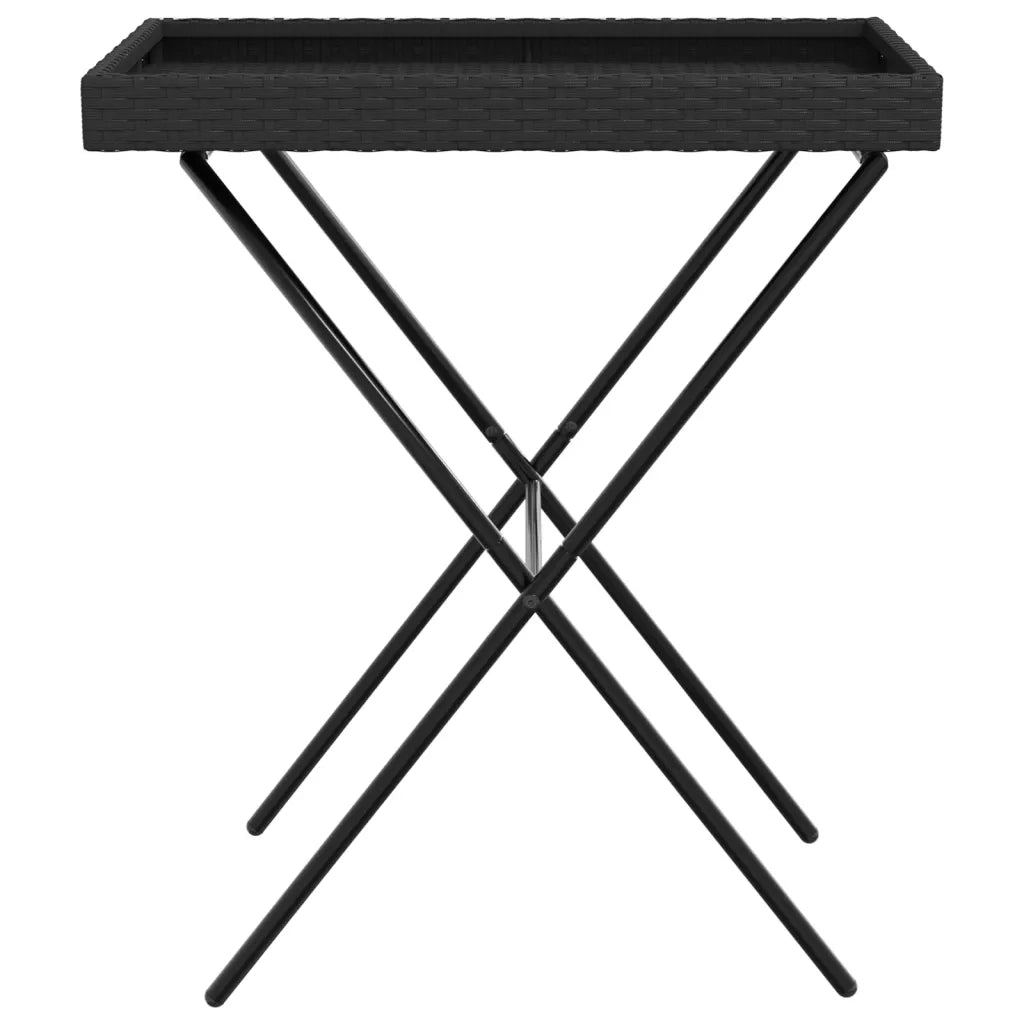 Tavolino Vassoio Pieghevole-Tavolino da soggiorno-Tavolo Nero 65x40x75 cm in Polyrattan