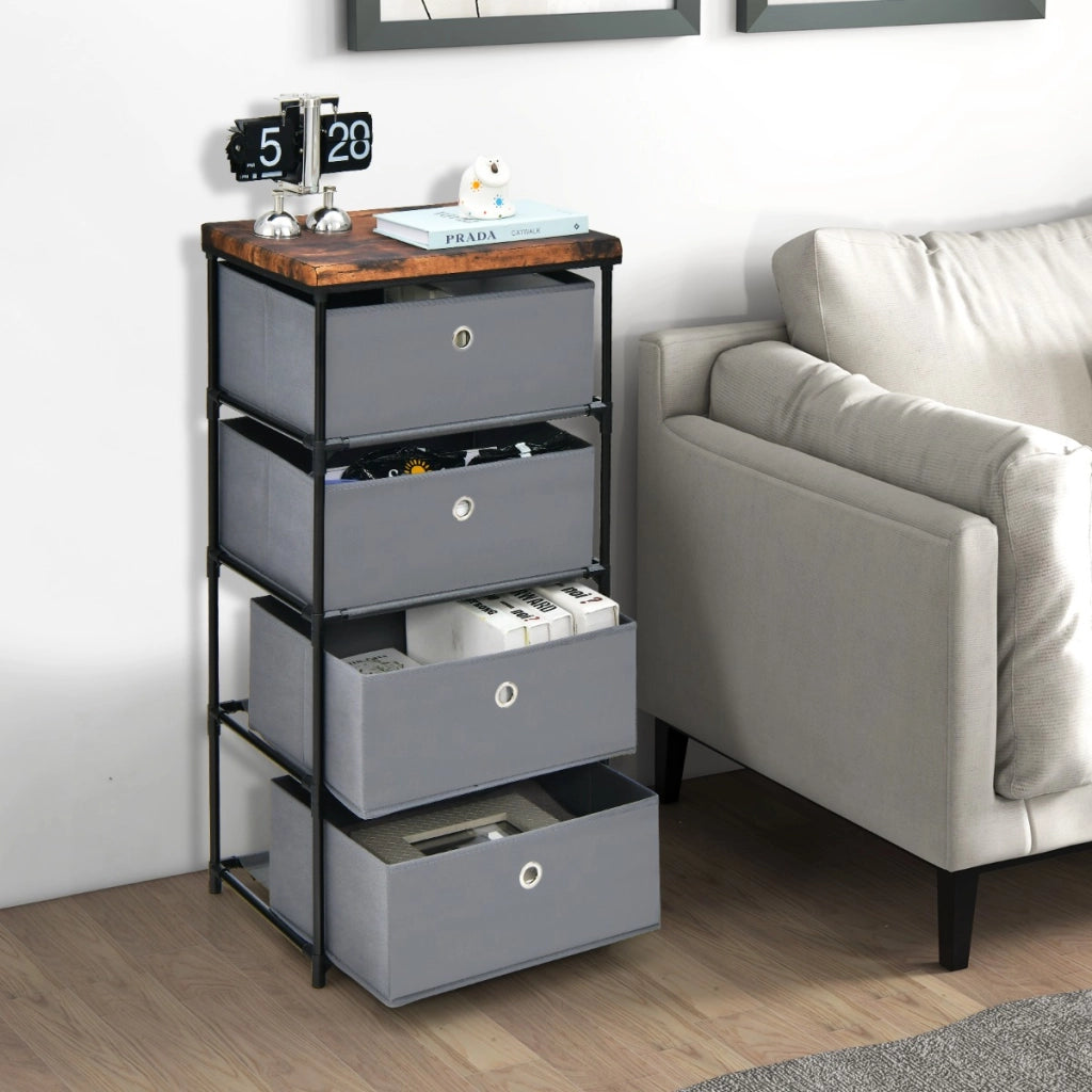 Cassettiera in tessuto con 4 cassetti e struttura robusta in metallo, Mobile a 4 livelli salvaspazio Grigio-Cassettiere