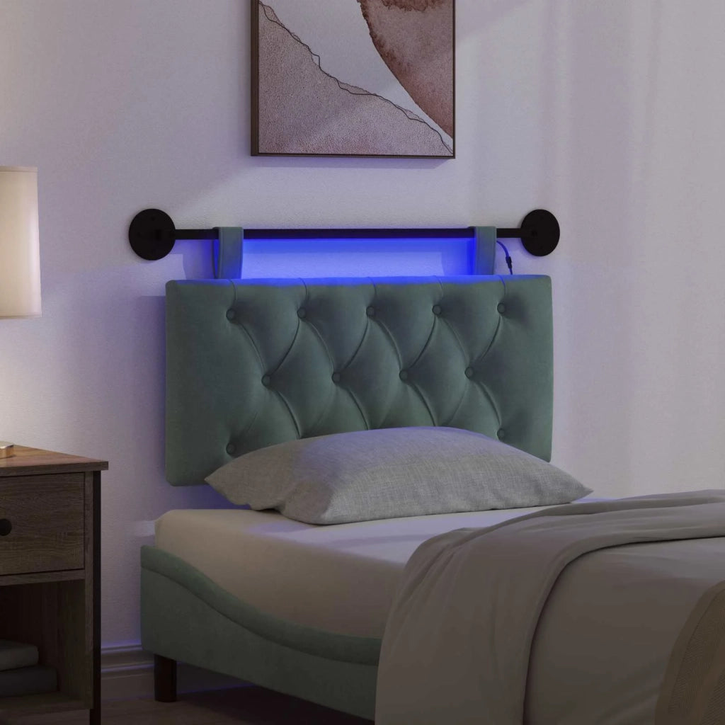 Testiera | Testata sospesa Con luce LED Verde Mare Velluto
