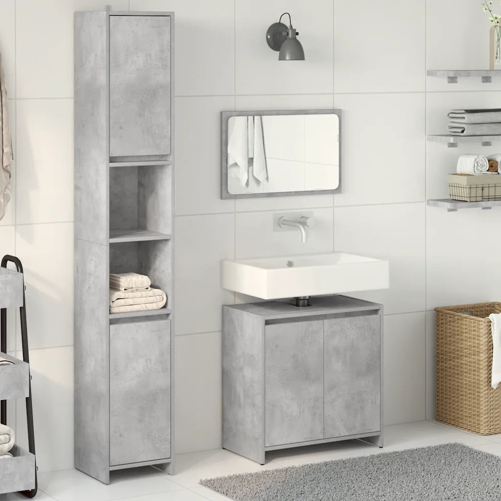 Set Mobili da Bagno | Armadio da bagno 3 pz Grigio Cemento in Legno Multistrato