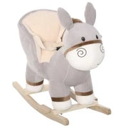 Cavallo a Dondolo per Bambini 18-36 Mesi, Cavalluccio a Dondolo a Forma di Asino con Suoni Realistici in Legno di Pioppo e Peluche, Grigio